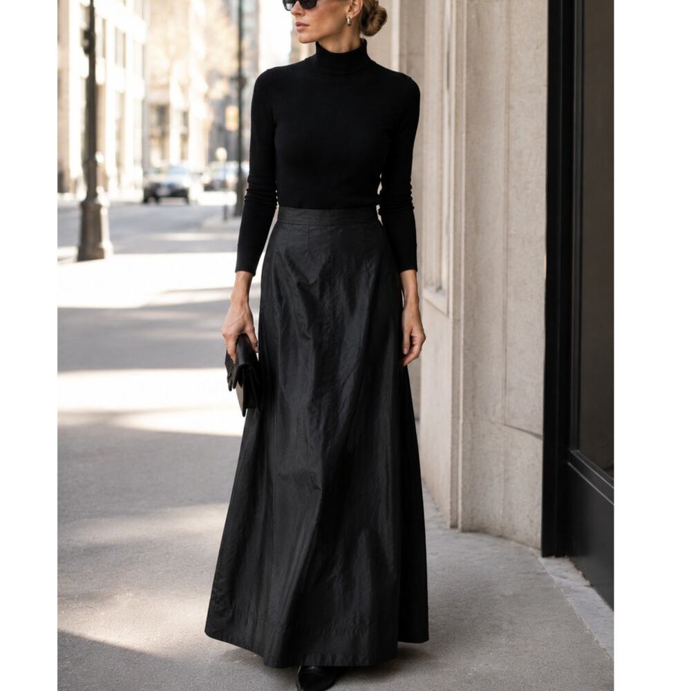Vintage Betsys Black Taffeta Maxi Skirt Pleated Dramatic Formal Evening size M - Picture 1 of 11
